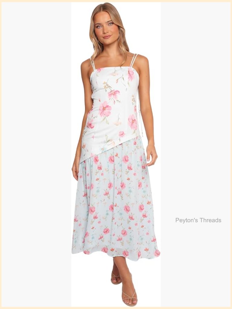 Square Neck Sleeveless Floral Maxi Dress With Side Zip